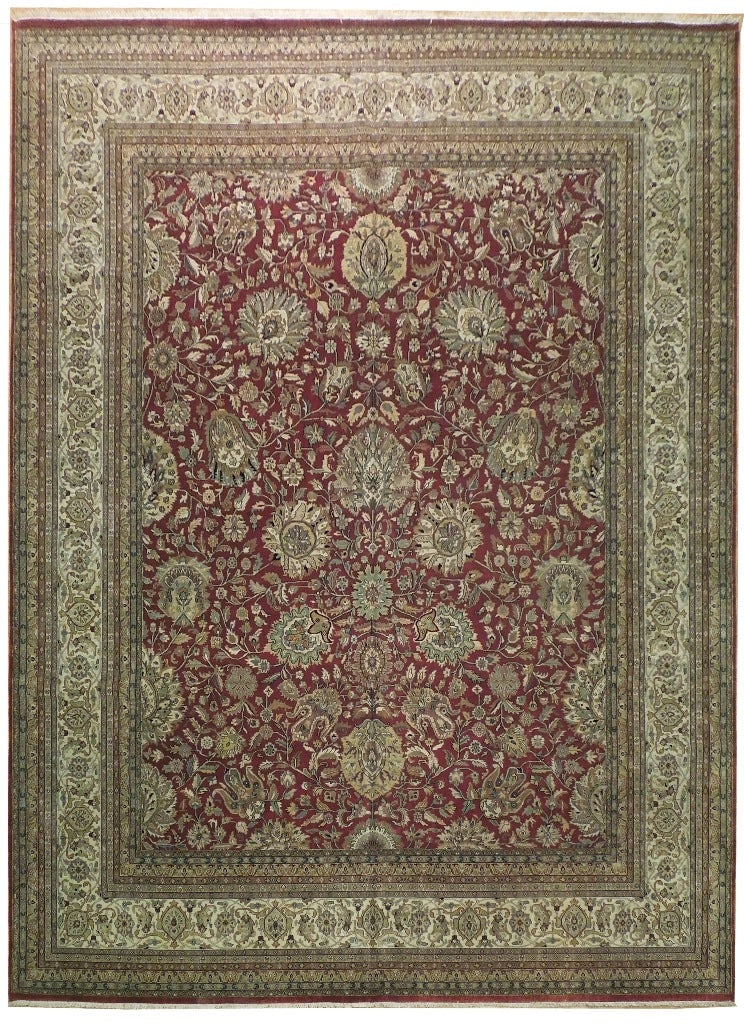 Hand-Knotted 11.7 x 15.2 Indian Heriz Rug Red Floral Design (1 of 6)