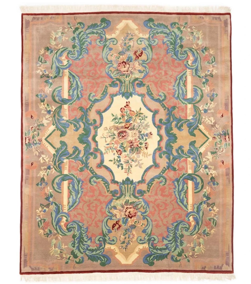 Handmade 8x10 Wool Aubusson Style Area Rug Pastel Floral Pattern: Handmade 8x10 Wool Aubusson Style Area Rug Pastel Floral Pattern This is a hand-knotted Aubusson area rug featuring a floral oriental pattern in pastel shades of brown, pink, green, blue, and cream. E