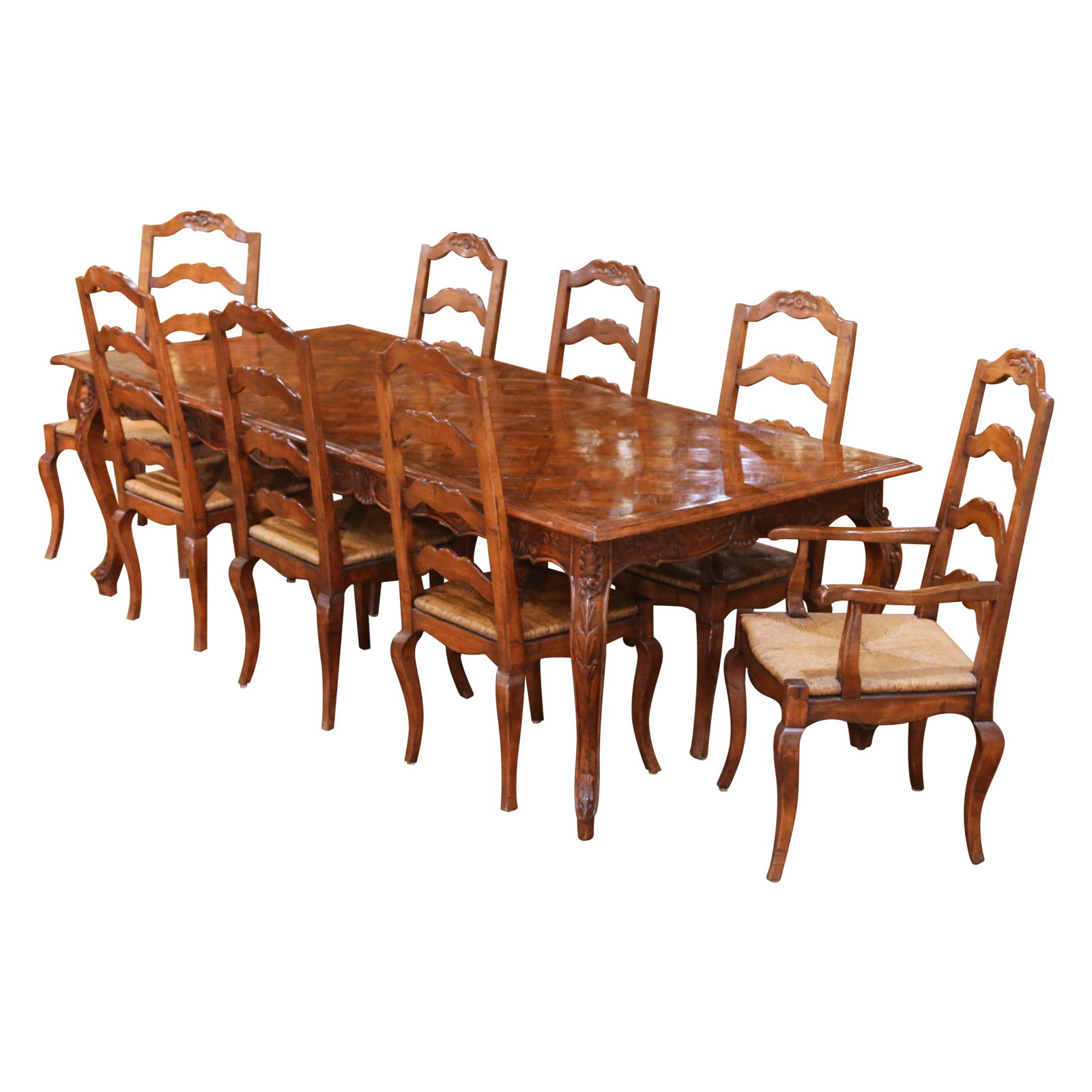 Set of 9 Clarence Collection Walnut Dining Table and Chairs Louis XV Style (1 of 16)