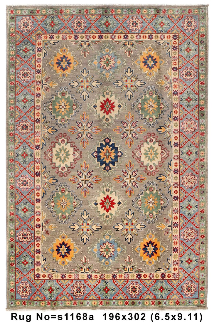 Handmade Kazak Area Rug 6.5 x 9.11 Feet Wool Geometric Design (1 of 9)