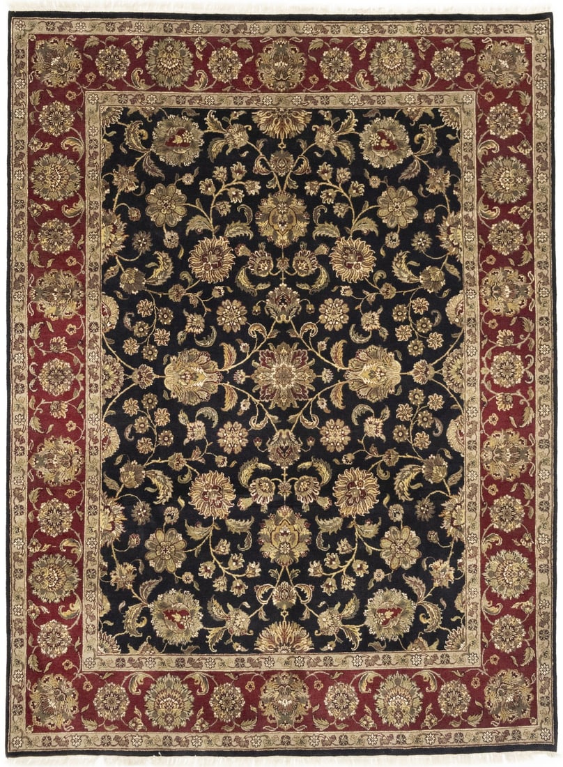9' x 12' Wool Floral Hand-Knotted Area Rug Modern Indian Carpet: 9' x 12' Wool Floral Hand-Knotted Area Rug Modern Indian Carpet This hand-knotted floral oriental rug features a thick, medium pile and showcases a modern design with traditional influences. Crafted f