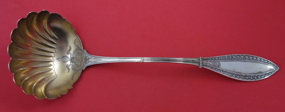 Schulz & Fischer Olympic Sterling Silver Soup Ladle Bright-Cut 13.5 Inches: Schulz & Fischer Olympic Sterling Silver Soup Ladle Bright-Cut 13.5 Inches This exquisite soup ladle features the Olympic pattern by Schulz & Fischer, crafted from sterling silver with a beautiful gol