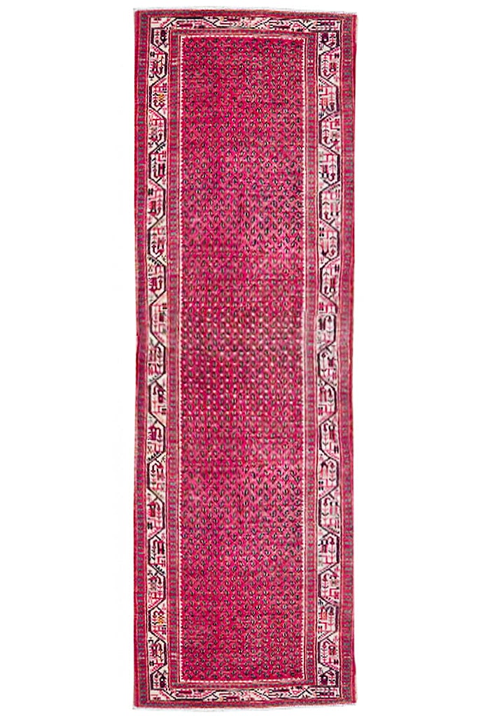 Handcrafted 3.8 x 13.5 Red Semi-Antique Persian Mir Runner Rug: Handcrafted 3.8 x 13.5 Red Semi-Antique Persian Mir Runner Rug Free continental US Shipping Enhance your space with this stunning 3.8 x 13.5 Red Semi Antique Persian Mir Runner Rug, a perfect blend of