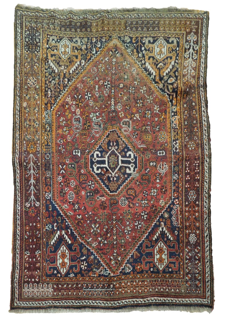 Handcrafted 5'6 x 8' Persian Shiraz Rug with Silk-Like Pile: Handcrafted 5'6 x 8' Persian Shiraz Rug with Silk-Like Pile Free continental US Shipping Enhance your living space with this stunning 5' x 8' Red Semi-Antique Persian Shiraz Rug, handcrafted by skille