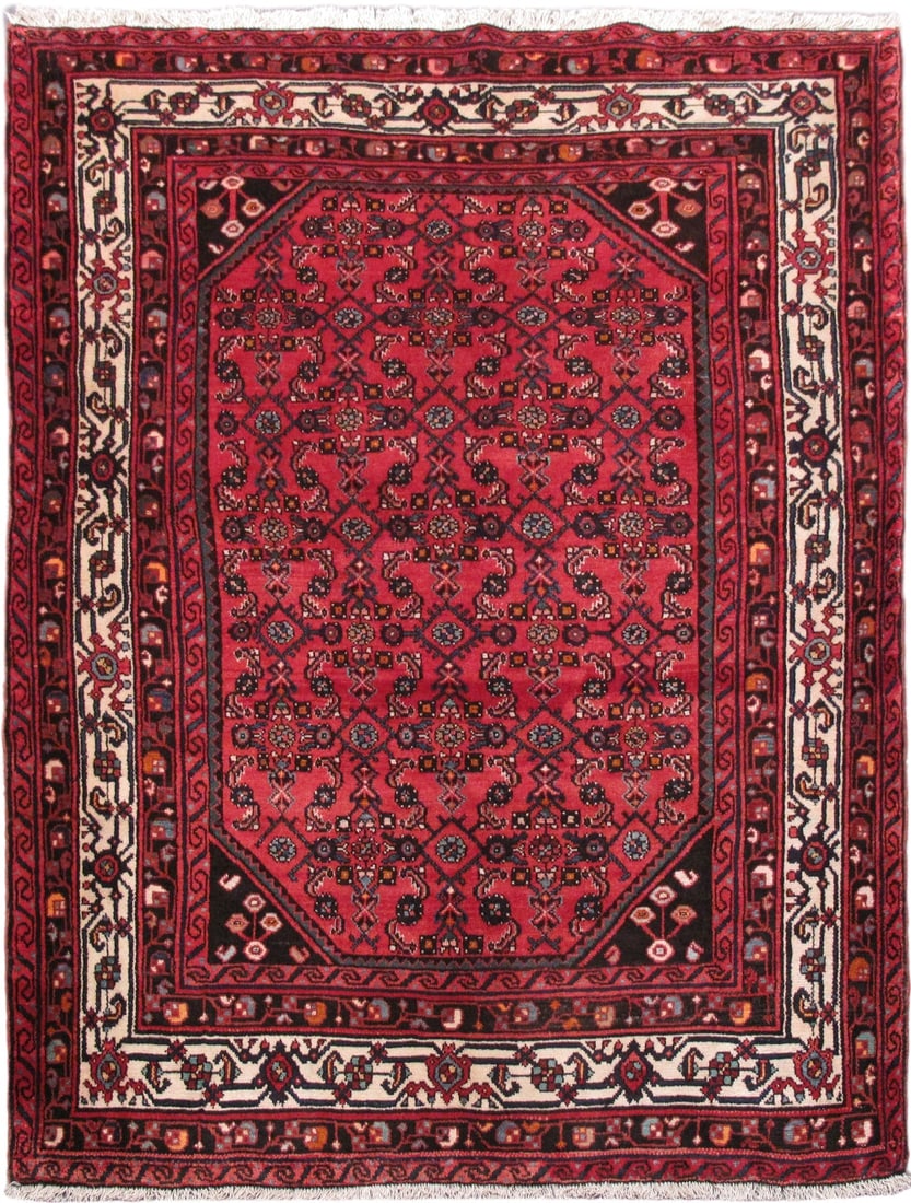 Handcrafted 4'11" x 6'6" Light Maroon Persian Hamadan Area Rug (1 of 6)