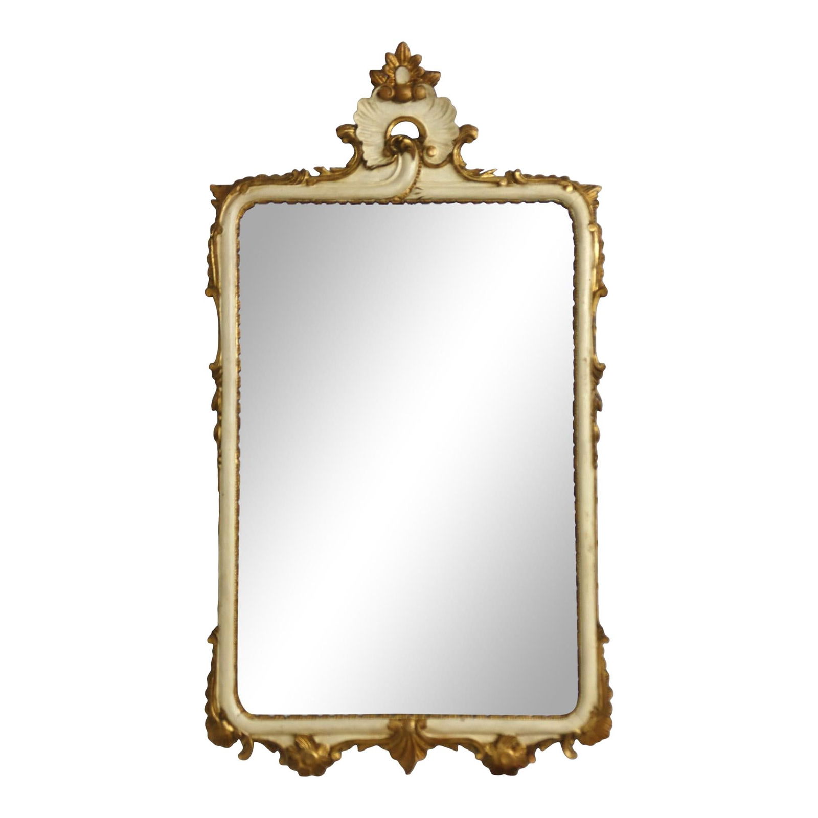Vintage Italian 1940s Gold Gilt & Creme Painted Mirror Beveled Glass: Vintage Italian 1940s Gold Gilt & Creme Painted Mirror Beveled Glass This exquisite vintage mirror, crafted in Italy circa the 1940s, features a stunning gold gilt and creme painted finish that adds a