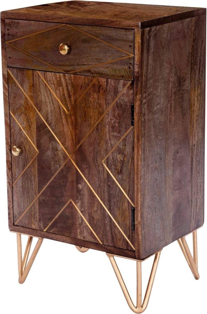Butler Alda Mid-Century Modern Cabinet with Brass Inlays 27.25H: Butler Alda Mid-Century Modern Cabinet with Brass Inlays 27.25H Introducing an elegant Mid-Century cabinet that beautifully combines vintage charm with modern functionality. This cabinet features bras