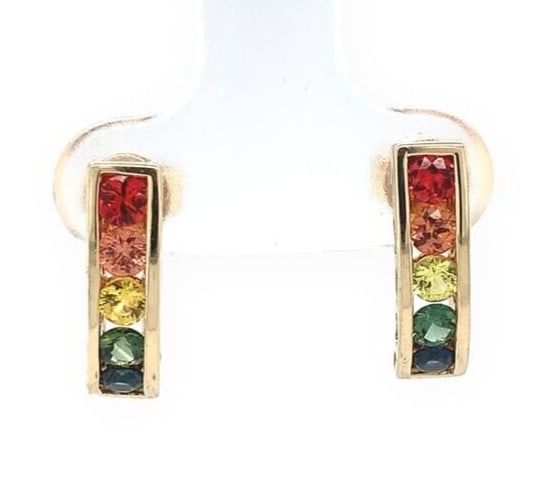 14k Yellow Gold Rainbow Sapphire Stud Earrings 1.05ct Genuine (1 of 7)
