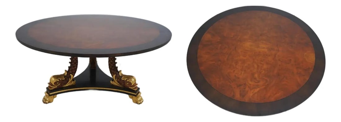 Karges Regency Burl Walnut Dining Table Dolphin Base Gold Accents (1 of 10)