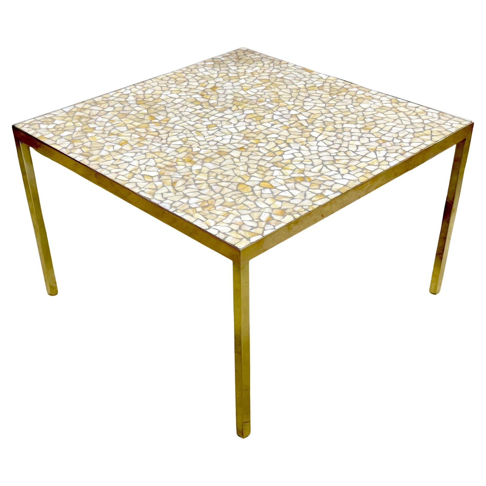 Morris Lapidus Brass and Glass Inlay Midcentury Coffee Table 34 Inch Square (1 of 12)