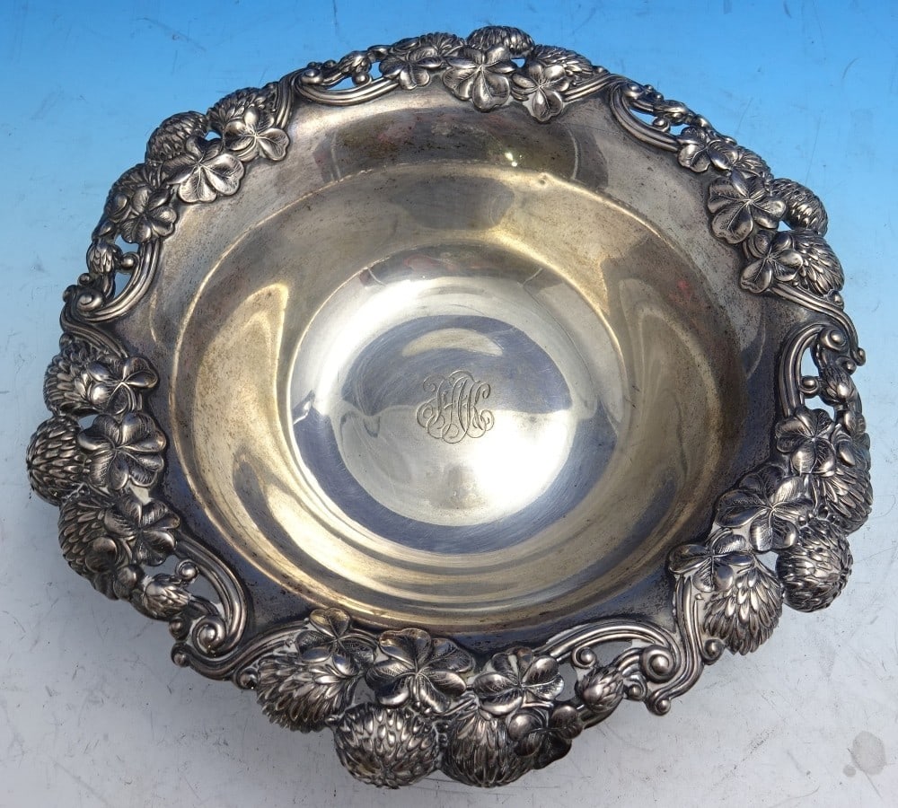 Sterling Silver Fruit Bowl Clover Pattern 9 Inch by Tiffany (1 of 5)