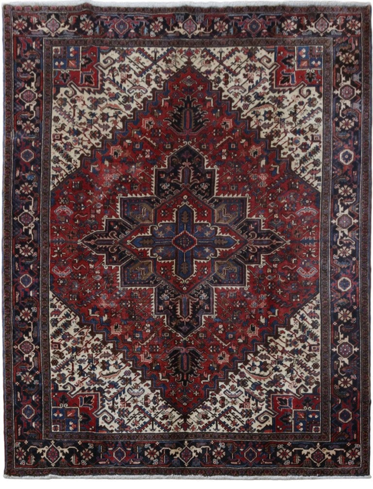 Handcrafted 8.8 x 11.2 Dark Maroon Persian Heriz Area Rug (1 of 6)