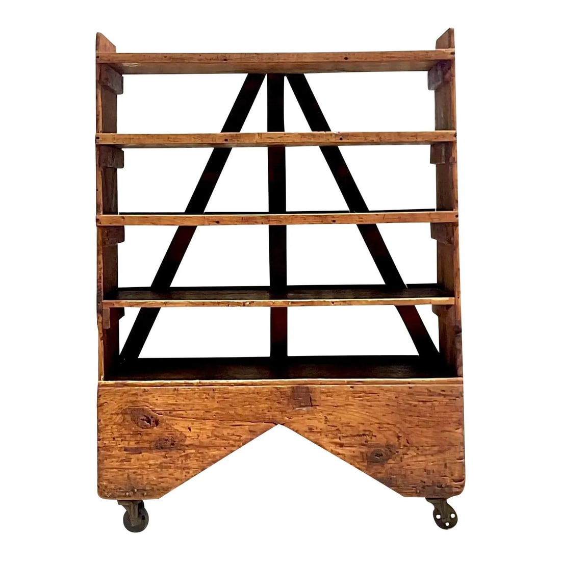 Vintage Boho Industrial Etagere on Wheels Brown Wood Metal (1 of 10)