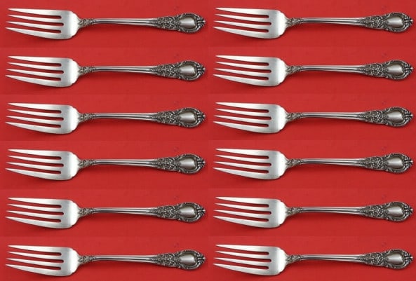 Lunt American Victorian Sterling Silver Salad Fork Set 12 Pieces 6 3/8 Inches: Lunt American Victorian Sterling Silver Salad Fork Set 12 Pieces 6 3/8 Inches This exquisite 12-piece salad fork set features the American Victorian pattern by Lunt, crafted from high-quality sterling