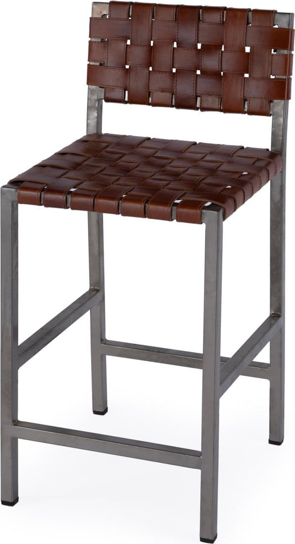 Butler Bromley Industrial Leather Counter Stool 35.5H Brown: Butler Bromley Industrial Leather Counter Stool 35.5H Brown Introducing the Bromley Leather Counter Stool, a perfect blend of style and functionality for your home. This stool features a sleek industr