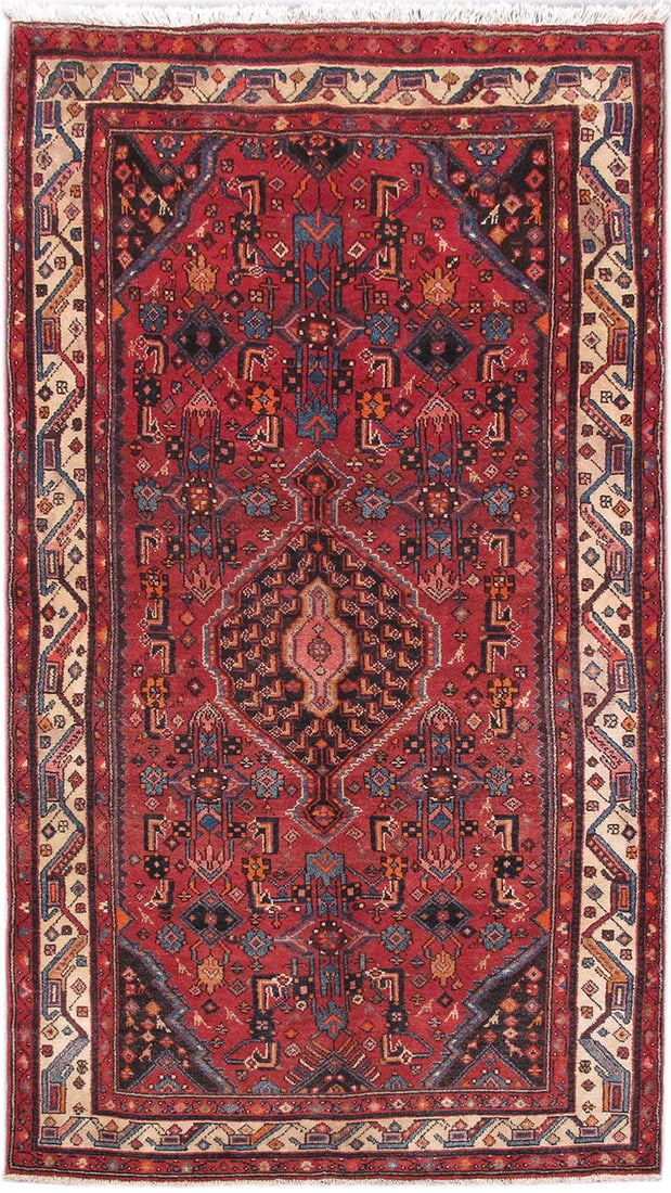 Handwoven 4.4 x 7.9 Red Persian Hamadan Area Rug from Iran (1 of 6)