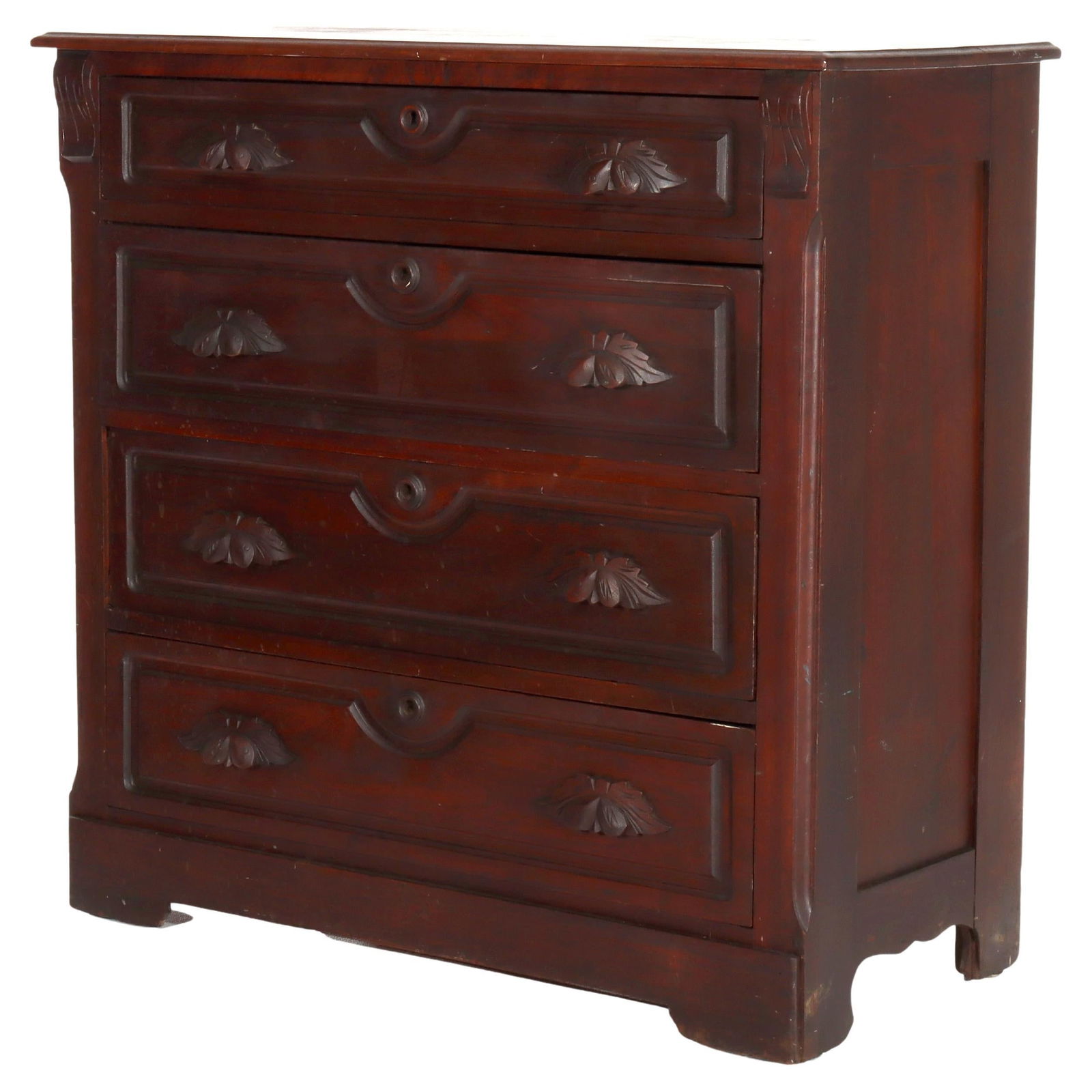 Antique Walnut 4-Drawer Dresser C1890 with Carved Pulls (1 of 15)