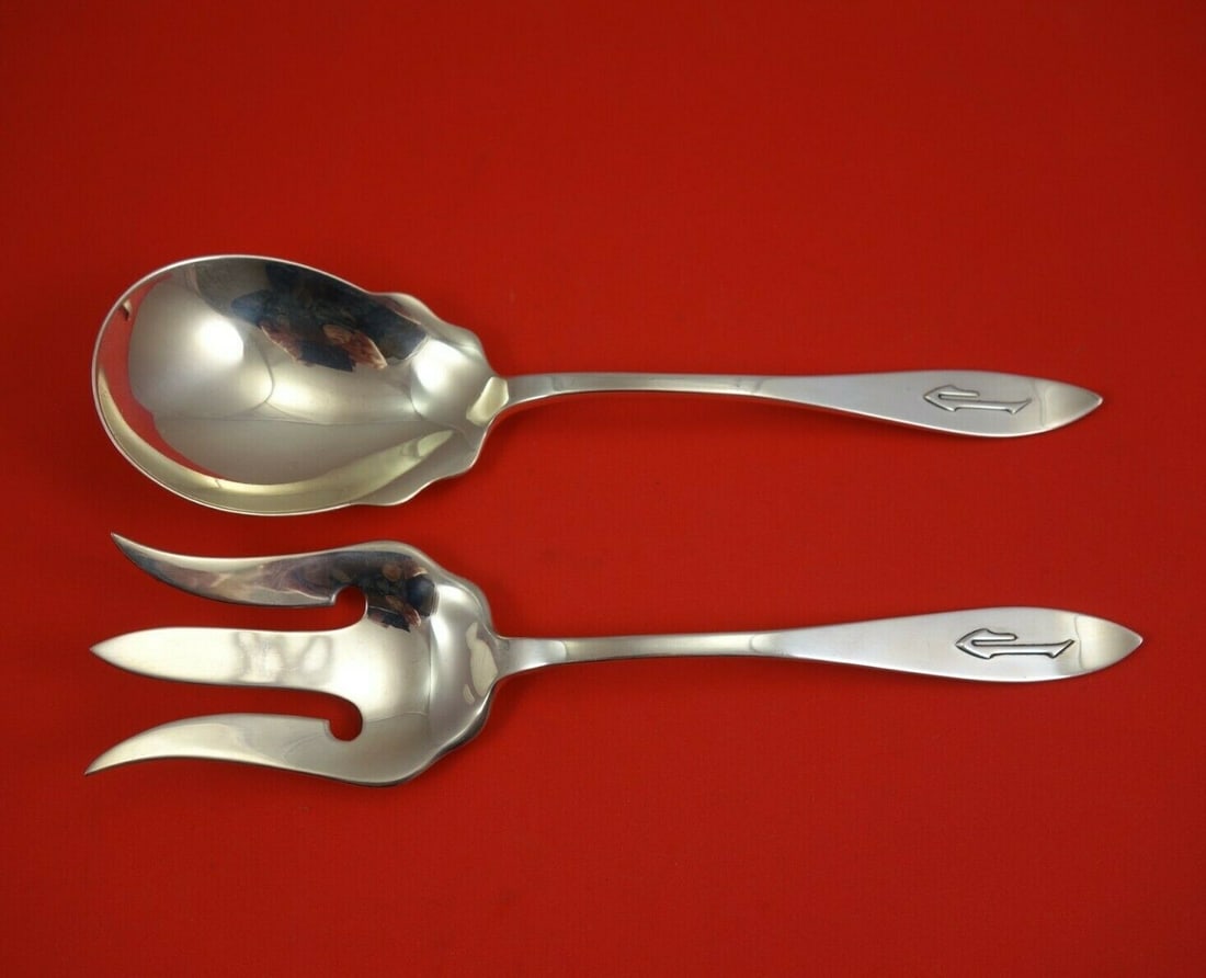 Shreve Buckingham Narrow Sterling Silver Salad Serving Set Monogrammed J (1 of 3)