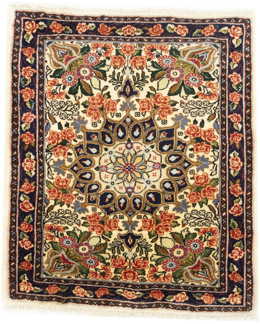 Handmade Wool Floral Oriental Accent Rug 2'3 x 2'7 Tribal Entryway Carpet: Handmade Wool Floral Oriental Accent Rug 2'3 x 2'7 Tribal Entryway Carpet This handmade vintage oriental rug features a floral pattern with a variety of colors including cream, purple-navy, red, light