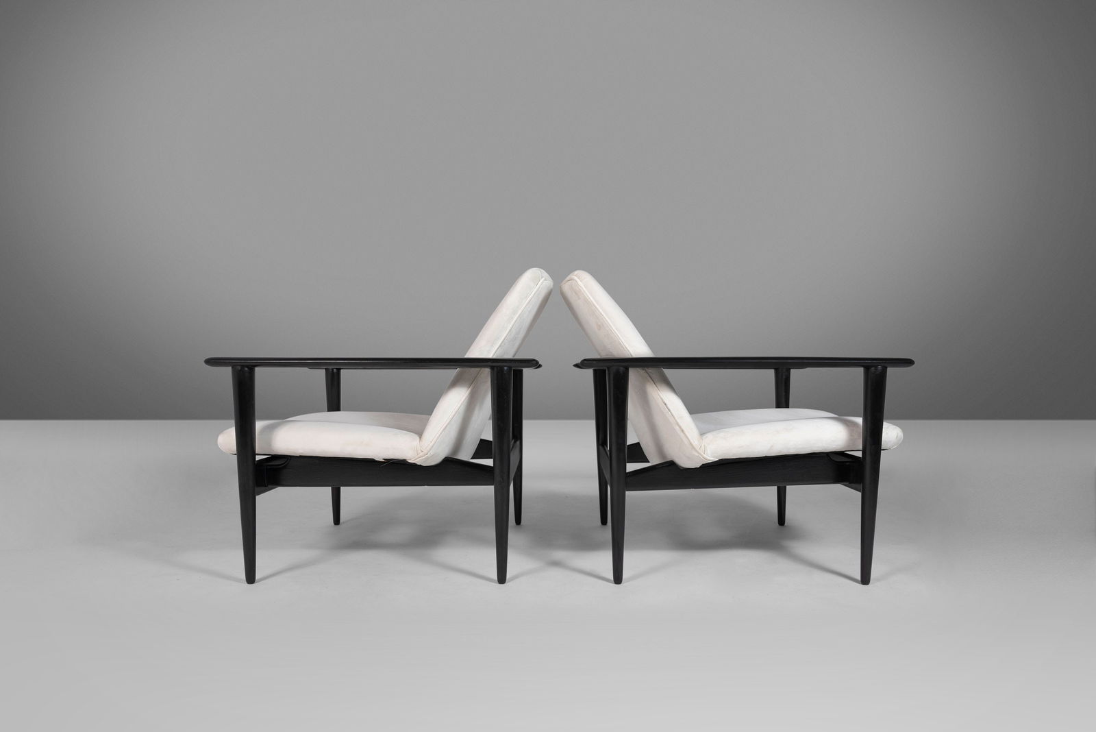 Set of 2 Ebonized Danish Modern Lounge Chairs by Hans Wegner Newly Upholstered (1 of 10)