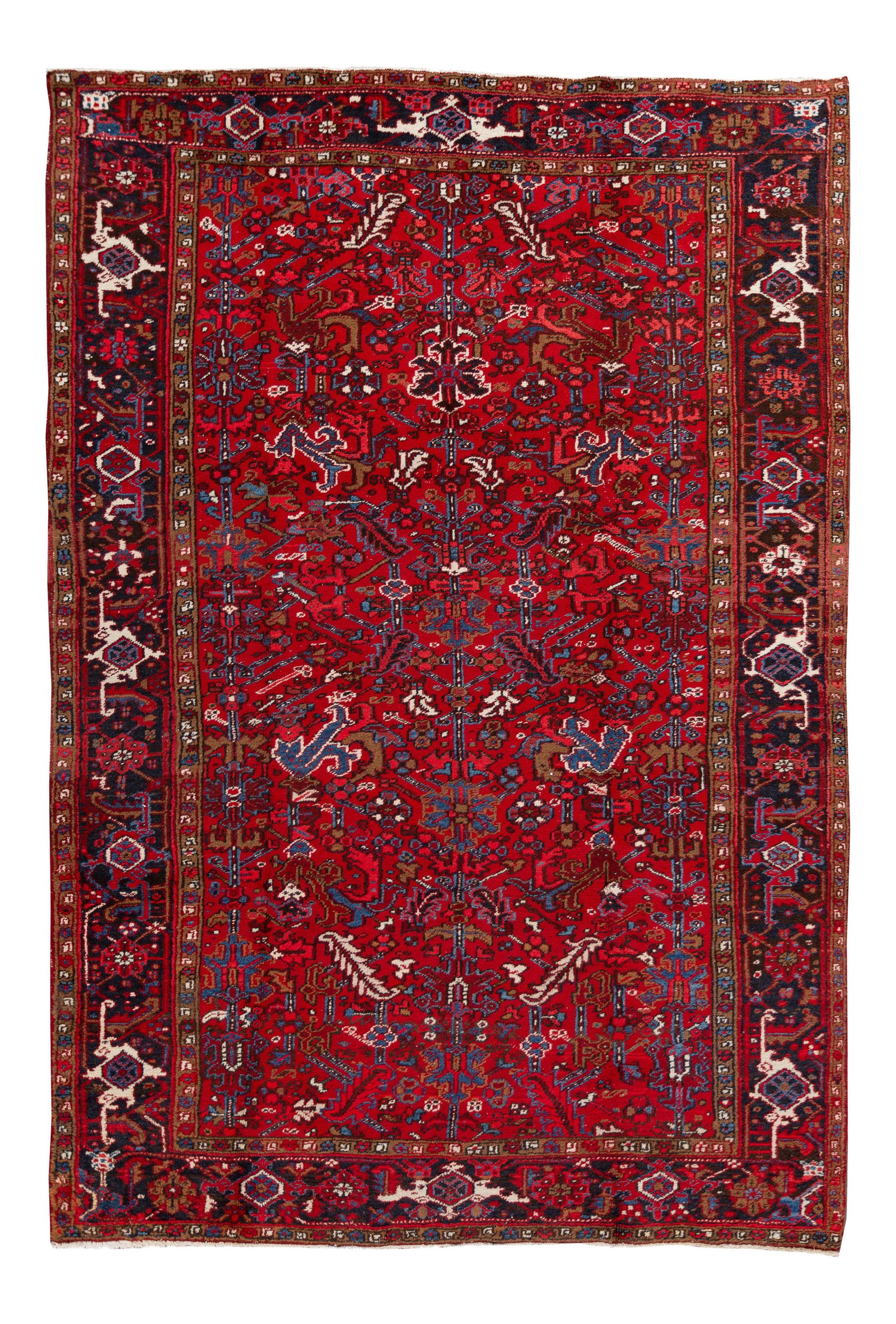 Vintage Persian Heriz Wool Rug Red Hand-Knotted 7'10 x 11'8 Circa 1950 (1 of 10)