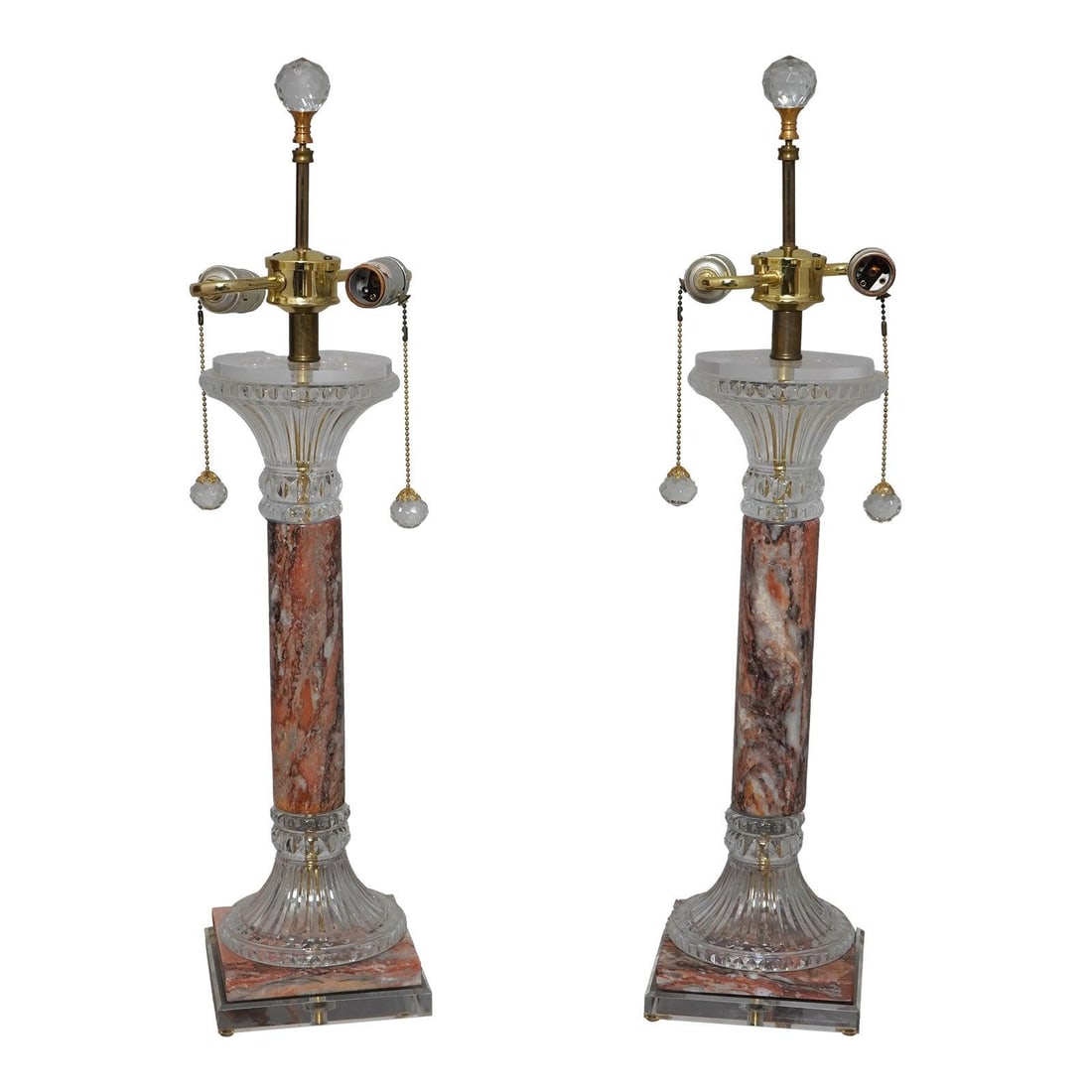 Elegant Pair of 30-Year-Old Marble Crystal Column Table Lamps (1 of 10)