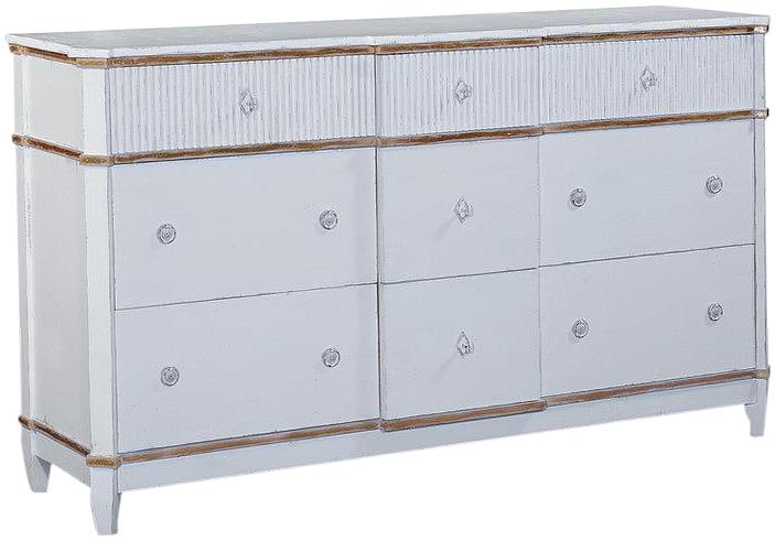 St. Denis 9-Drawer Solid Wood Dresser Console Antiqued White Gold Accents (1 of 5)