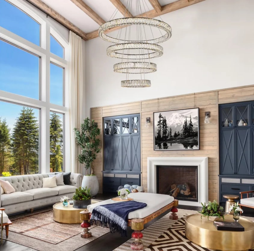 Monroe 42-Inch Black LED Crystal Chandelier with Royal Cut Crystals: Monroe 42-Inch Black LED Crystal Chandelier with Royal Cut Crystals This large modern chandelier features four tiers of minimal stainless steel rings in a sleek black finish, adorned with royal-cut cl