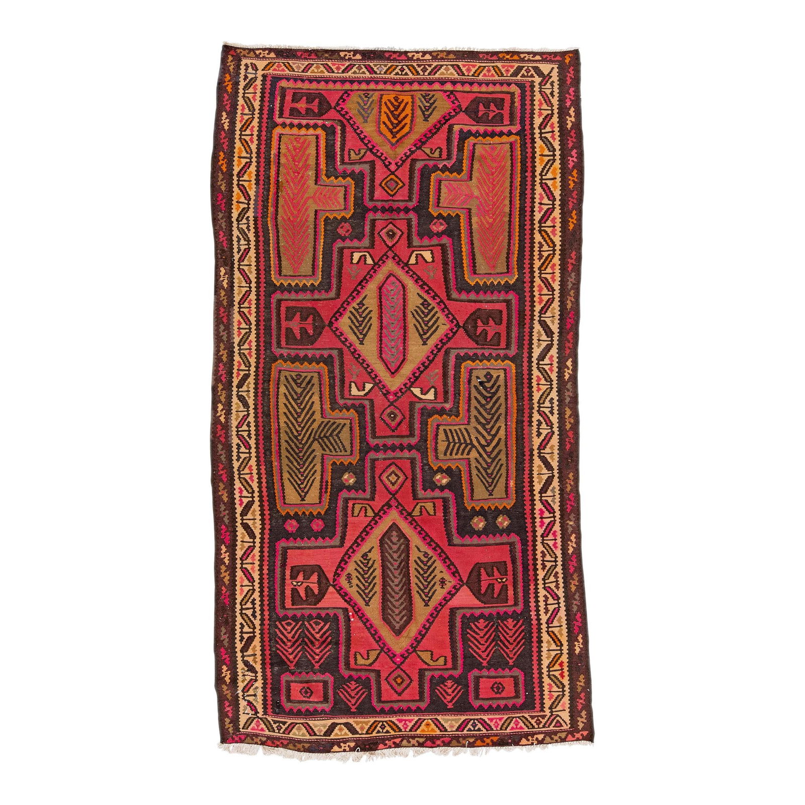 Vintage Turkish Kilim Handmade Wool Rug Pink Tribal Design 5'1 x 9'6 (1 of 8)