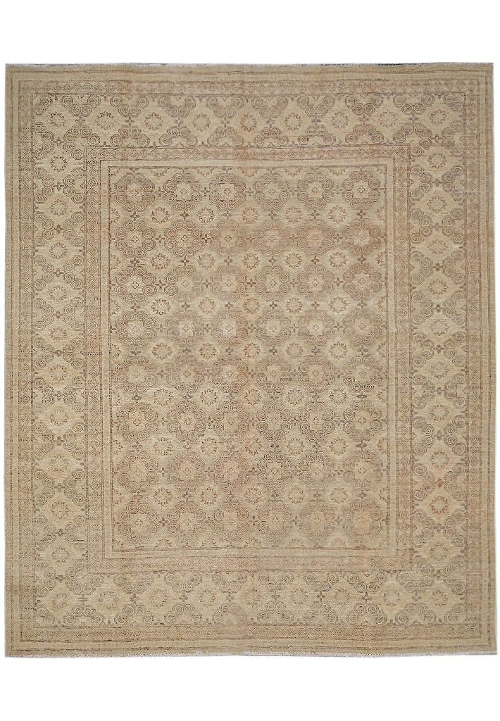 8.1 x 9.5 Zigler Chobi Peshawar Rug Hand-Knotted Wool Pakistan Neutral (1 of 12)