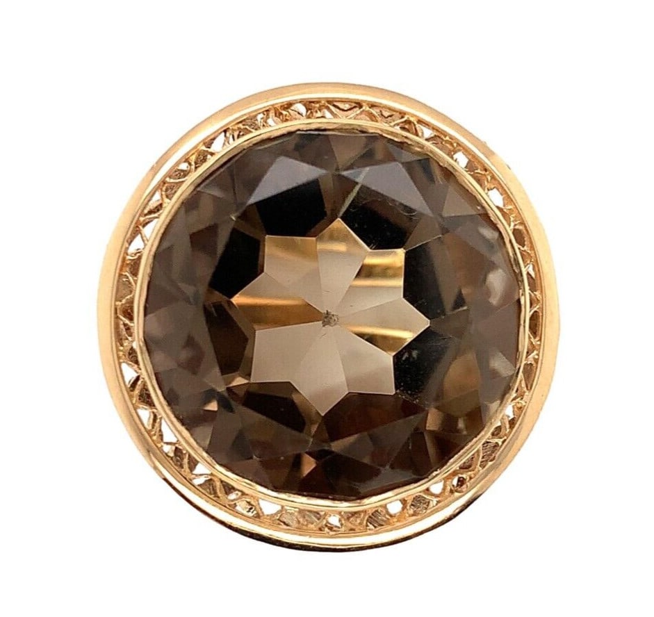 Vintage 16k Yellow Gold Ring with Large Round Smoky Quartz GIA Certified (1 of 10)
