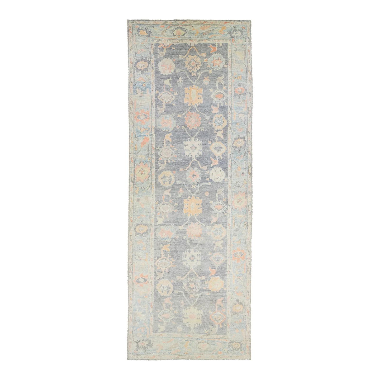 Oversized Turkish Oushak Wool Rug 7'2 x 19'9 Light Gray: Oversized Turkish Oushak Wool Rug 7'2 x 19'9 Light Gray Elevate your space with this stunning oversized hand-knotted wool rug. Featuring a sophisticated light gray base, it is beautifully framed with