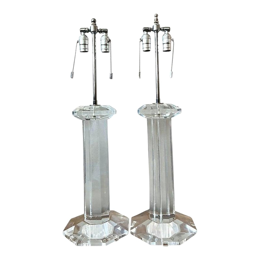 Pair of Vintage Hollywood Regency Lucite Column Lamps 30 Inches Tall (1 of 10)