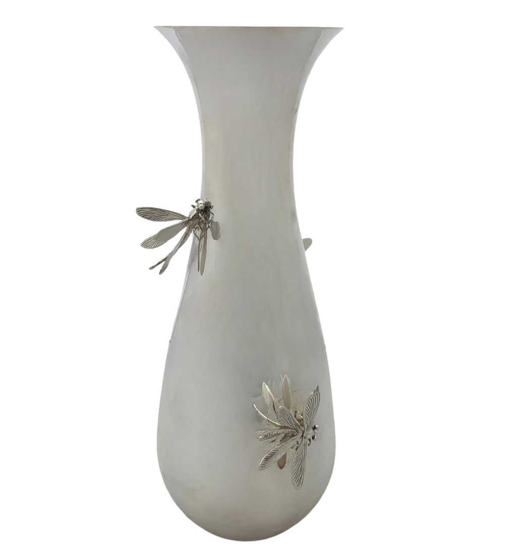 Italian 925 Sterling Silver Dragonfly Vase Thistle & Bee Design 13.5" (1 of 2)