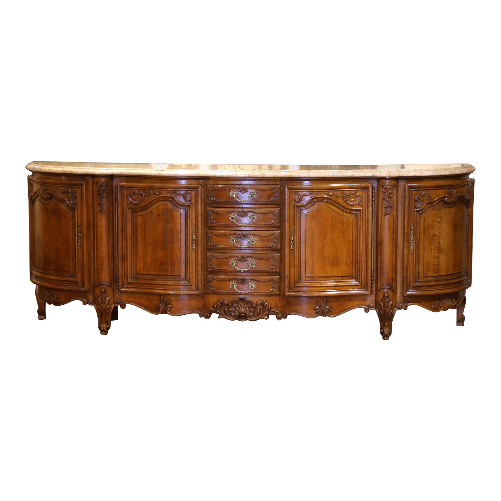 Early 20th Century Louis XV Carved Walnut Buffet with Breccia Marble Top (1 of 14)