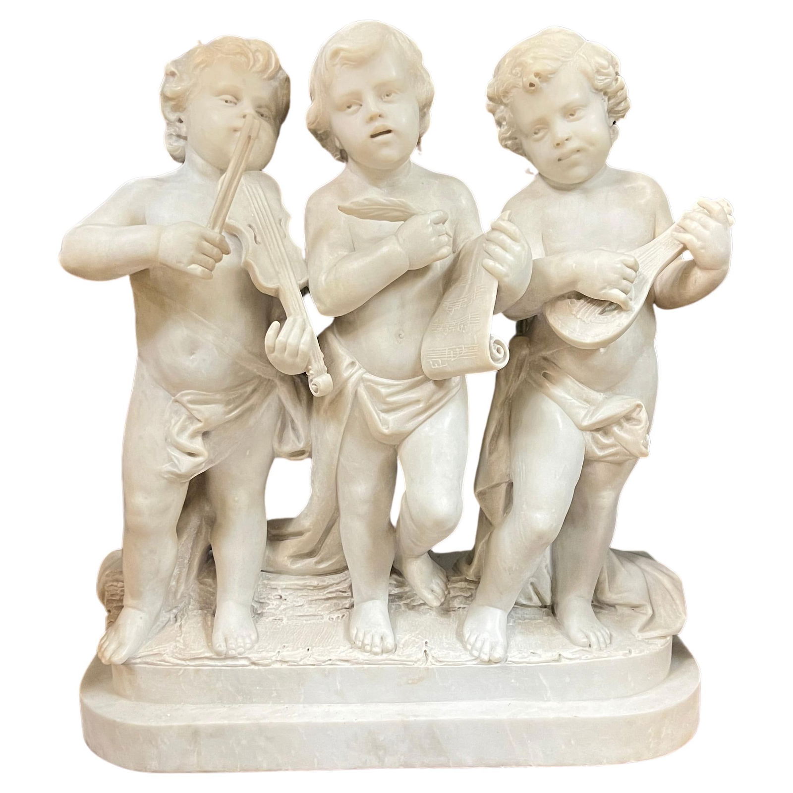 Italian Belle Epoque Hand Carved Marble Putti Musicians Sculpture Circa 1900 (1 of 6)