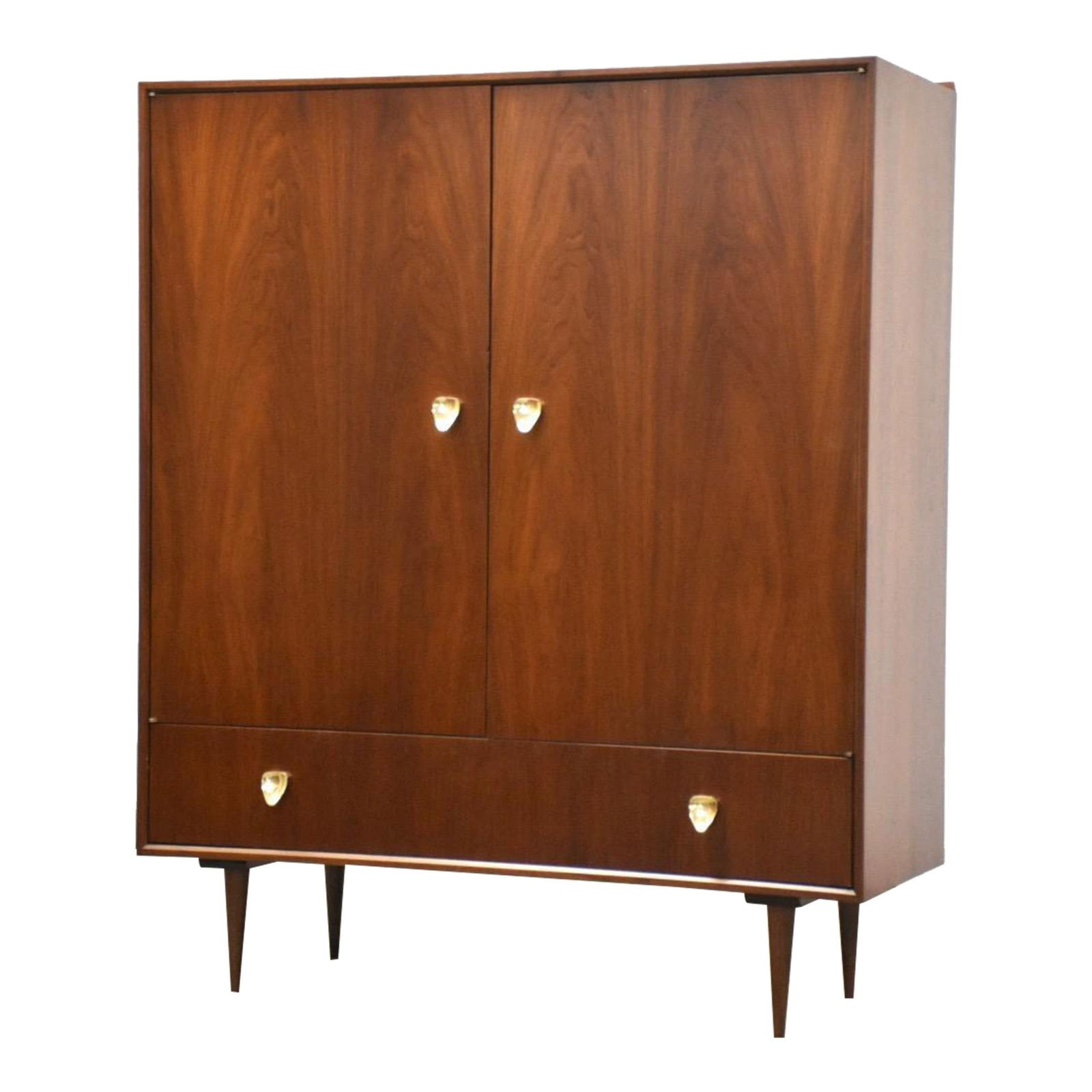 Mid Century Modern Walnut Armoire Dresser with Brass Hardware: Mid Century Modern Walnut Armoire Dresser with Brass Hardware Discover this stunning mid-century modern walnut armoire dresser, expertly refinished to enhance its natural beauty. Featuring removable t