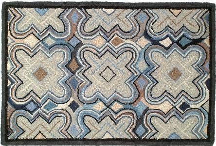 Putnam Transitional Blue Hooked Rug 6x9 Cotton Wool (1 of 1)
