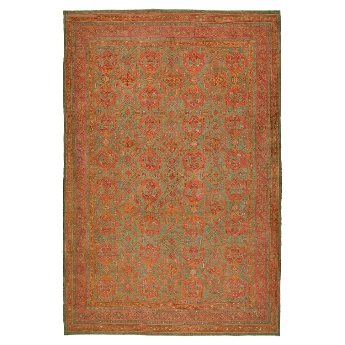 Antique Turkish Oushak Palace Size Hand-Knotted Wool Rug: Antique Turkish Oushak Palace Size Hand-Knotted Wool Rug This stunning early 20th century Turkish Oushak rug features a vibrant design, ideal for adding a touch of elegance to any room. Hand-knotted f