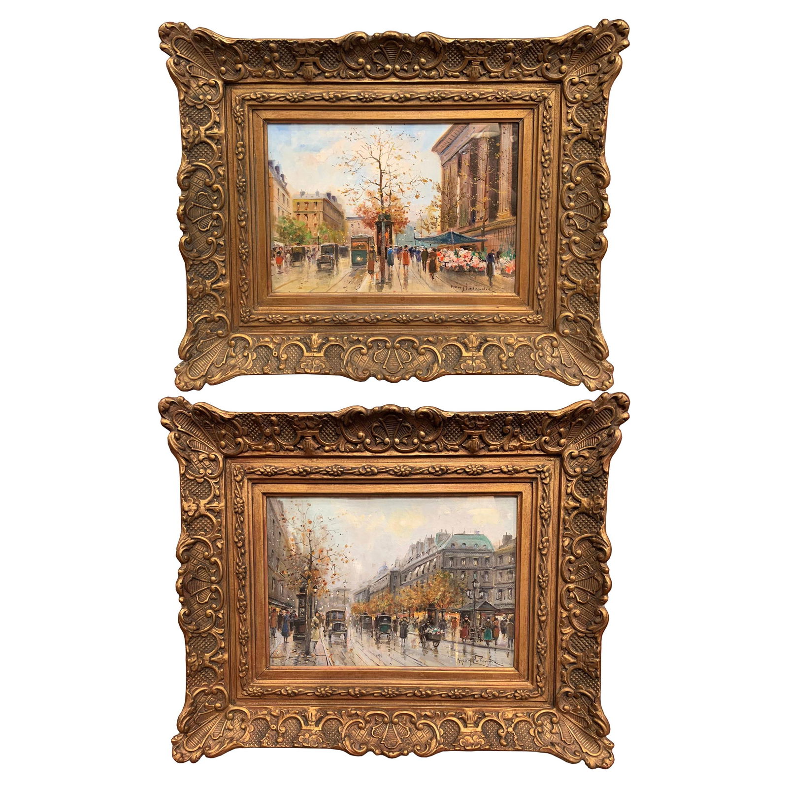 Set of 2 Paris Gouache Paintings by Henri La Touche in Gilt Frames (1 of 15)