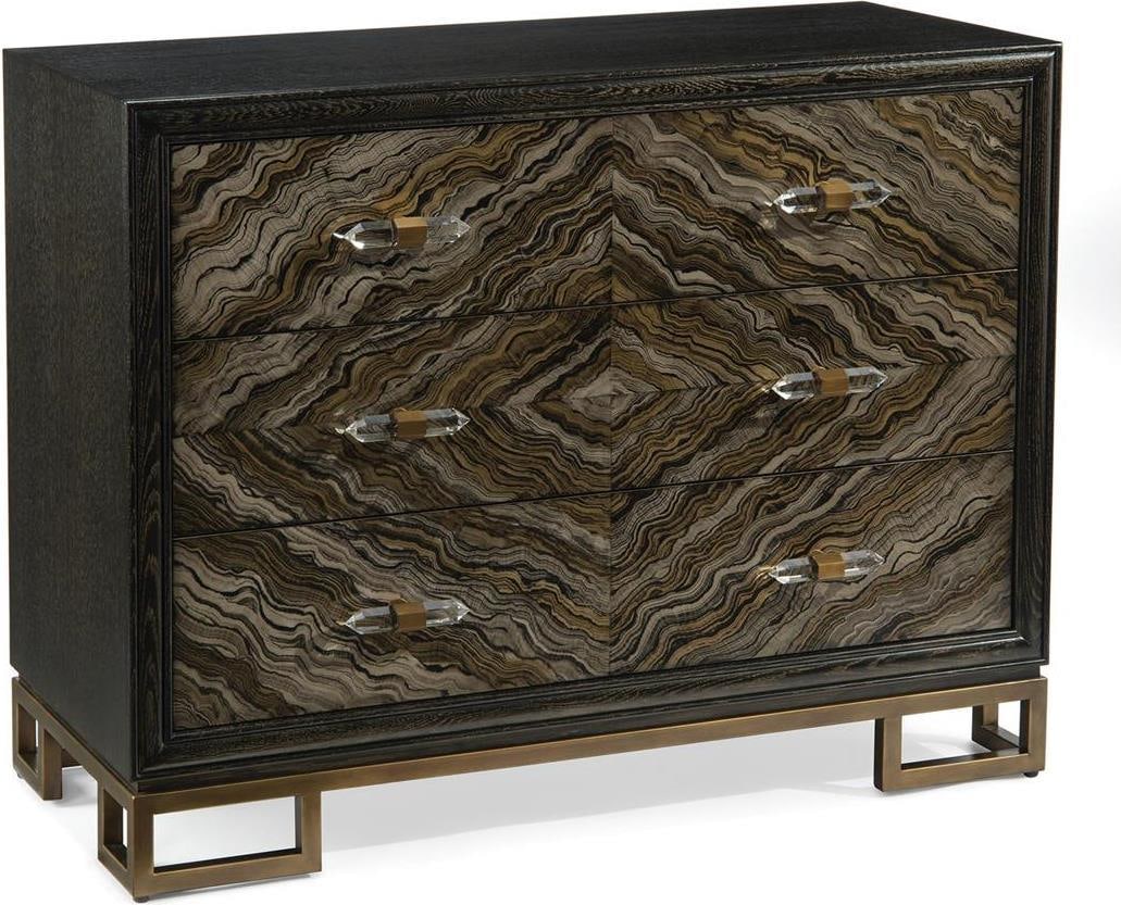 John-Richard Regency Black Oak Chest with Blue Crystal Handles: John-Richard Regency Black Oak Chest with Blue Crystal Handles This elegant black oak chest features a stunning vintage style, enhanced with blue crystal handles, adding a touch of sophistication to a