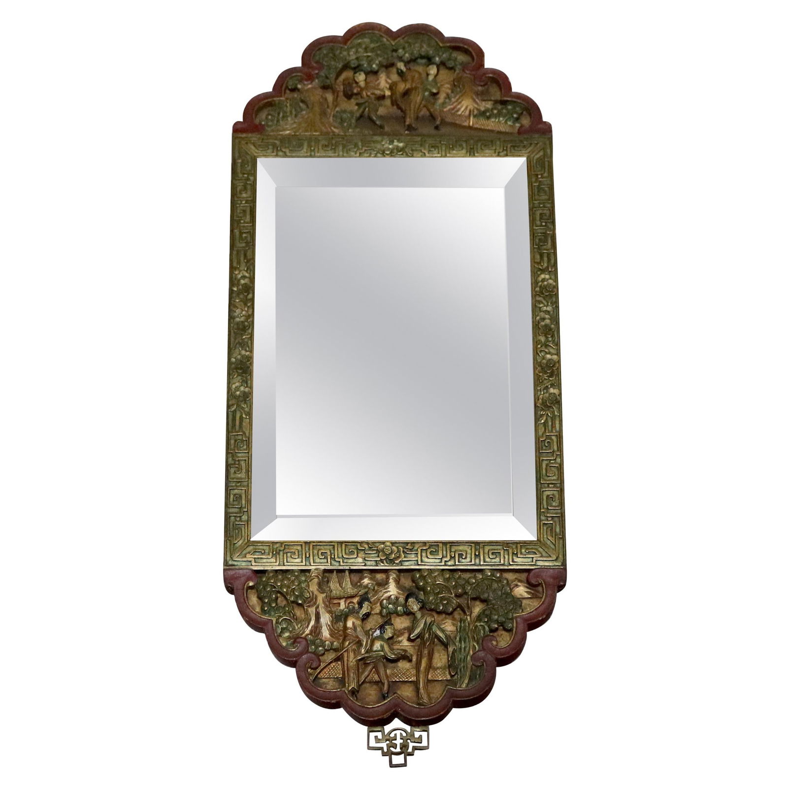 Antique Chinoiserie Carved Polychrome Mirror 20th Century 28.5"H x 20"W (1 of 9)