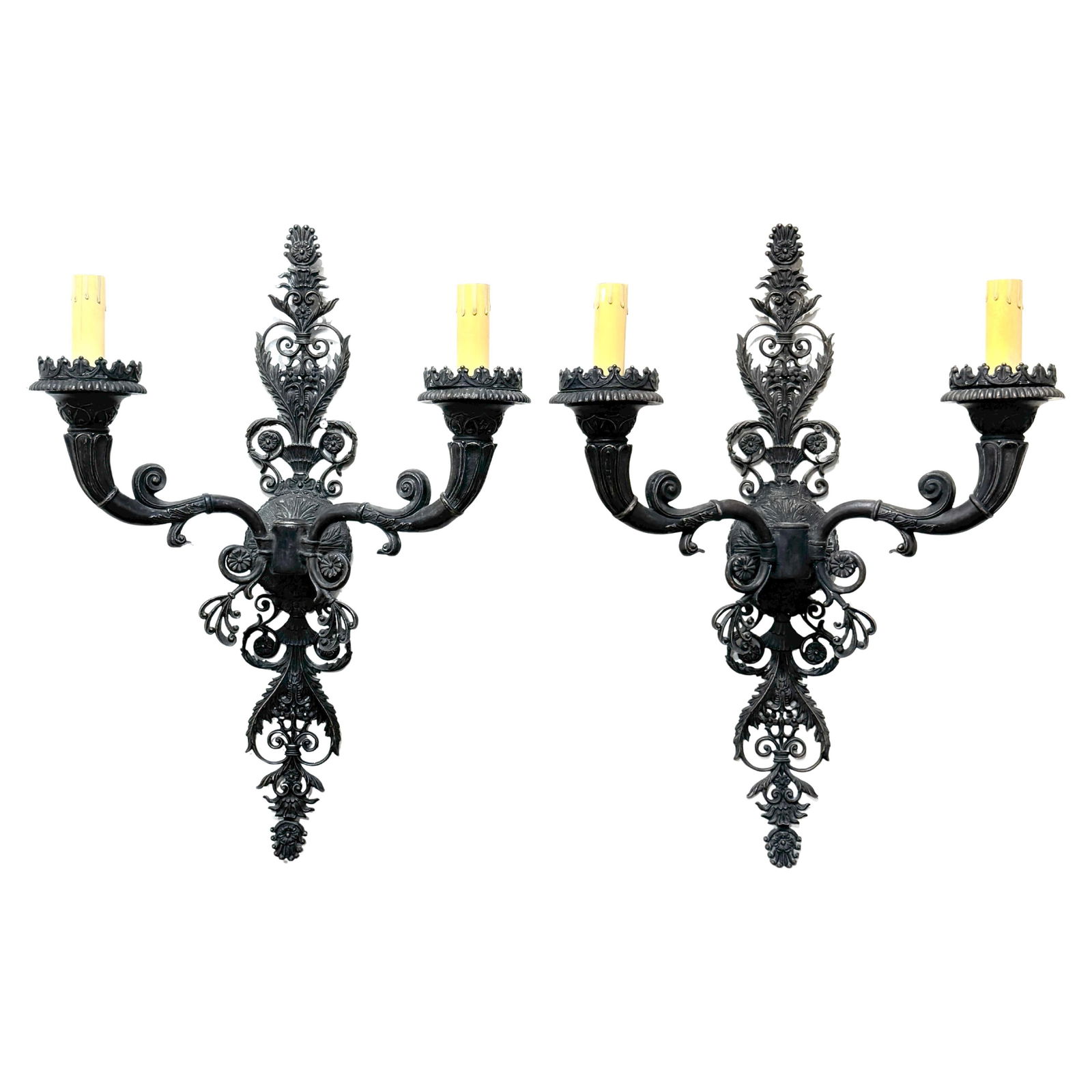 Set of 2 French Neoclassical Patinated Bronze Wall Sconces Empire Style (1 of 18)
