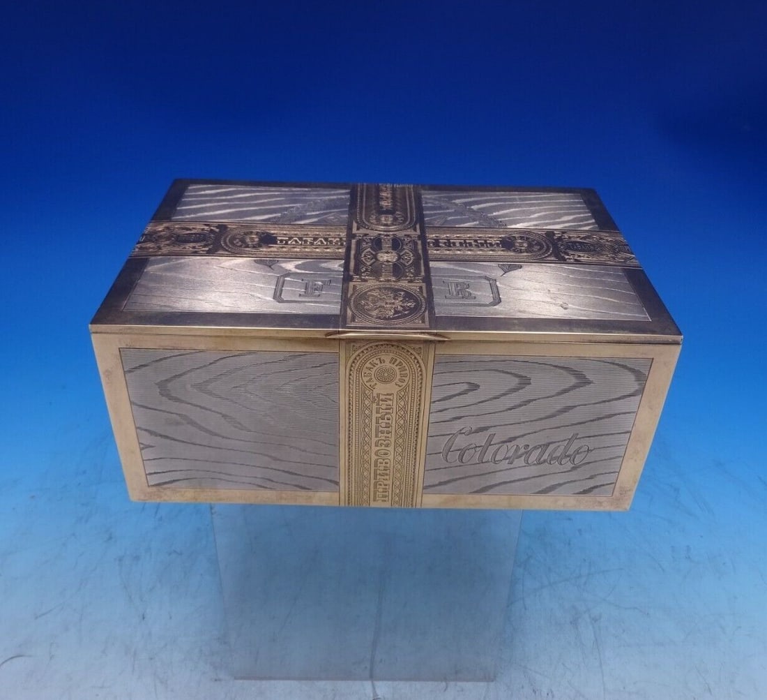 MH Russian .875 Silver Cigar Box with Trompe L'Oeil Panels c.1886 (1 of 12)