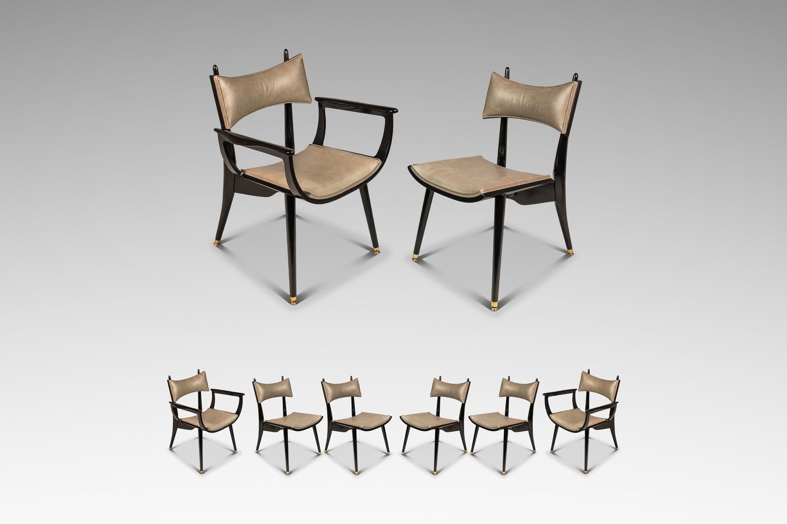Rare Harold Schwartz Mid-Century Modern Set of 6 Horn Dining Chairs for Romweber: Rare Harold Schwartz Mid-Century Modern Set of 6 Horn Dining Chairs for Romweber Discover a rare set of six "Horn" dining chairs designed by the renowned Harold Schwartz for Romweber, crafted in the 1