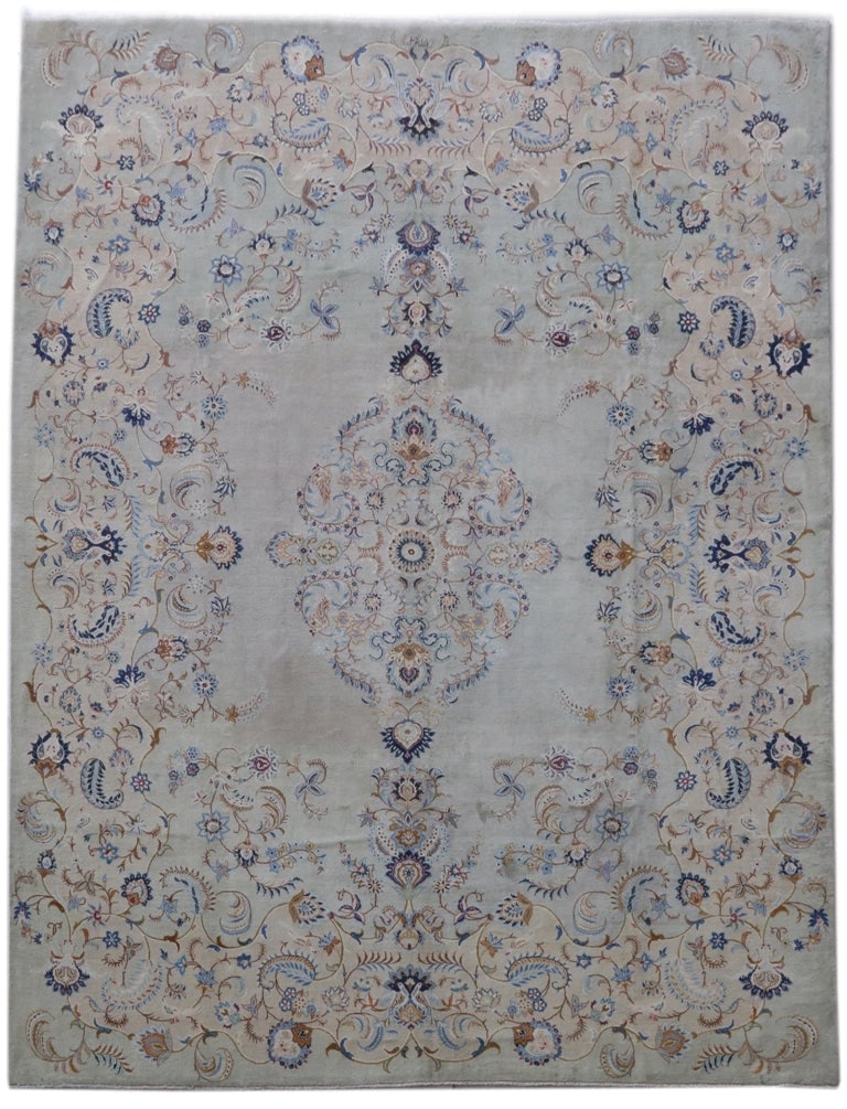Exquisite 10.8 x 13.9 Signed Persian Kashan Rug Warm Grey: Exquisite 10.8 x 13.9 Signed Persian Kashan Rug Warm Grey Free continental US Shipping Discover the beauty of this exquisite Persian Kashan rug, handcrafted by skilled artisans in the renowned weaving