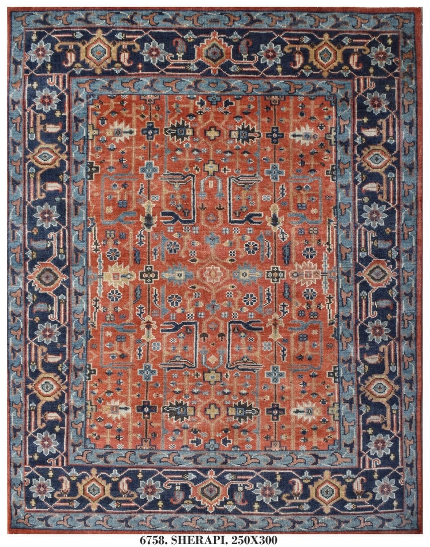 8 x 10 New Soltanabad Handmade Wool Rug Rust Blue (1 of 6)