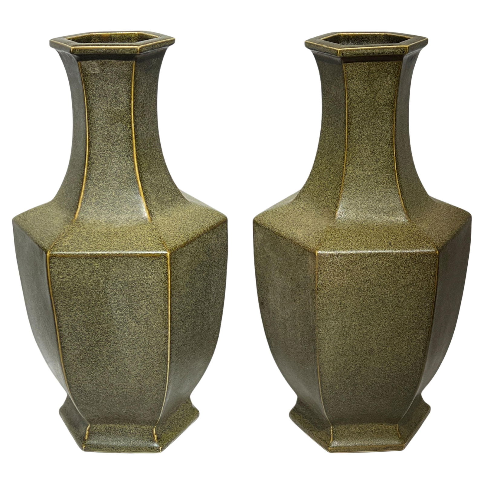 Set of Two Mid Century Chinese Teadust Glaze Ceramic Floor Vases (1 of 18)