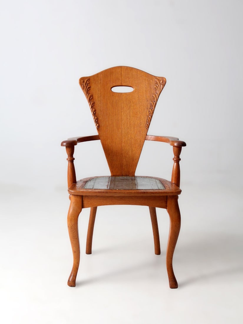 Early 20th Century Arts and Crafts Wooden Armchair with Tin Seat (1 of 17)