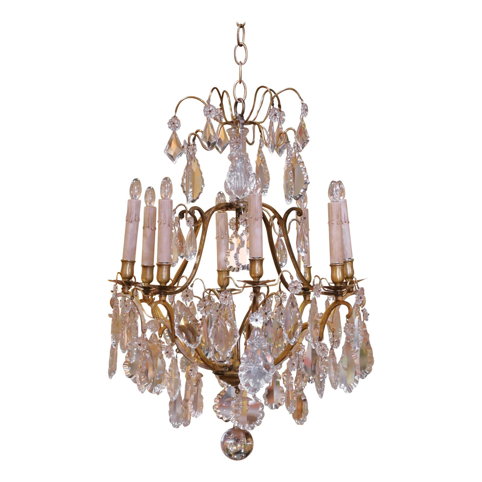 Antique 19th Century French Louis XV Bronze Glass Chandelier 8-Light (1 of 7)
